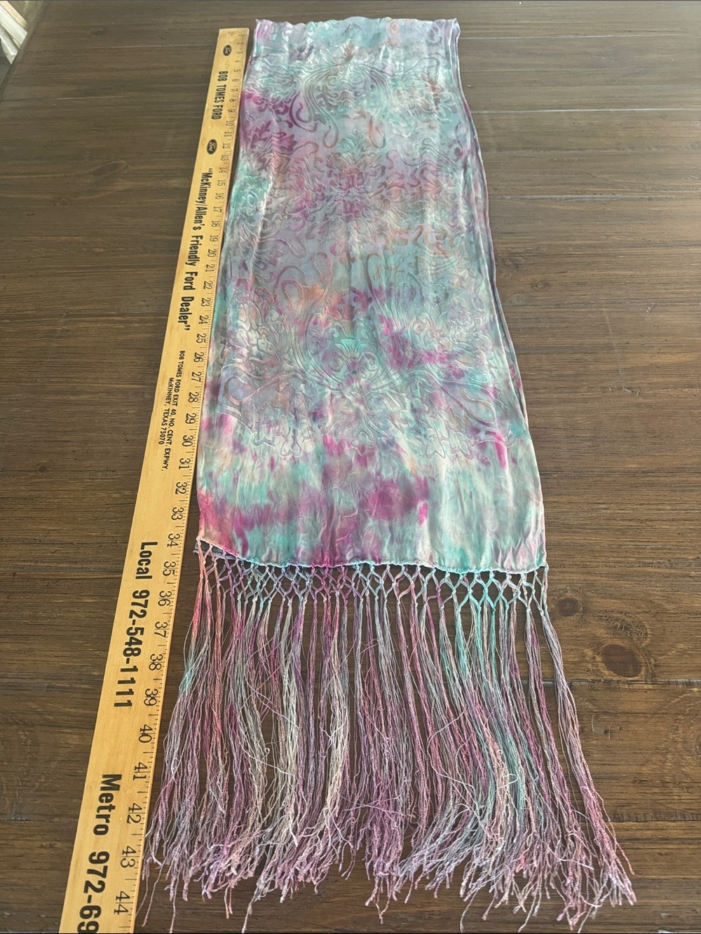 Burnout Tie Dye Fringe Scarf Pashmina Blue Pink Peach Paisley - Picture 5 of 6